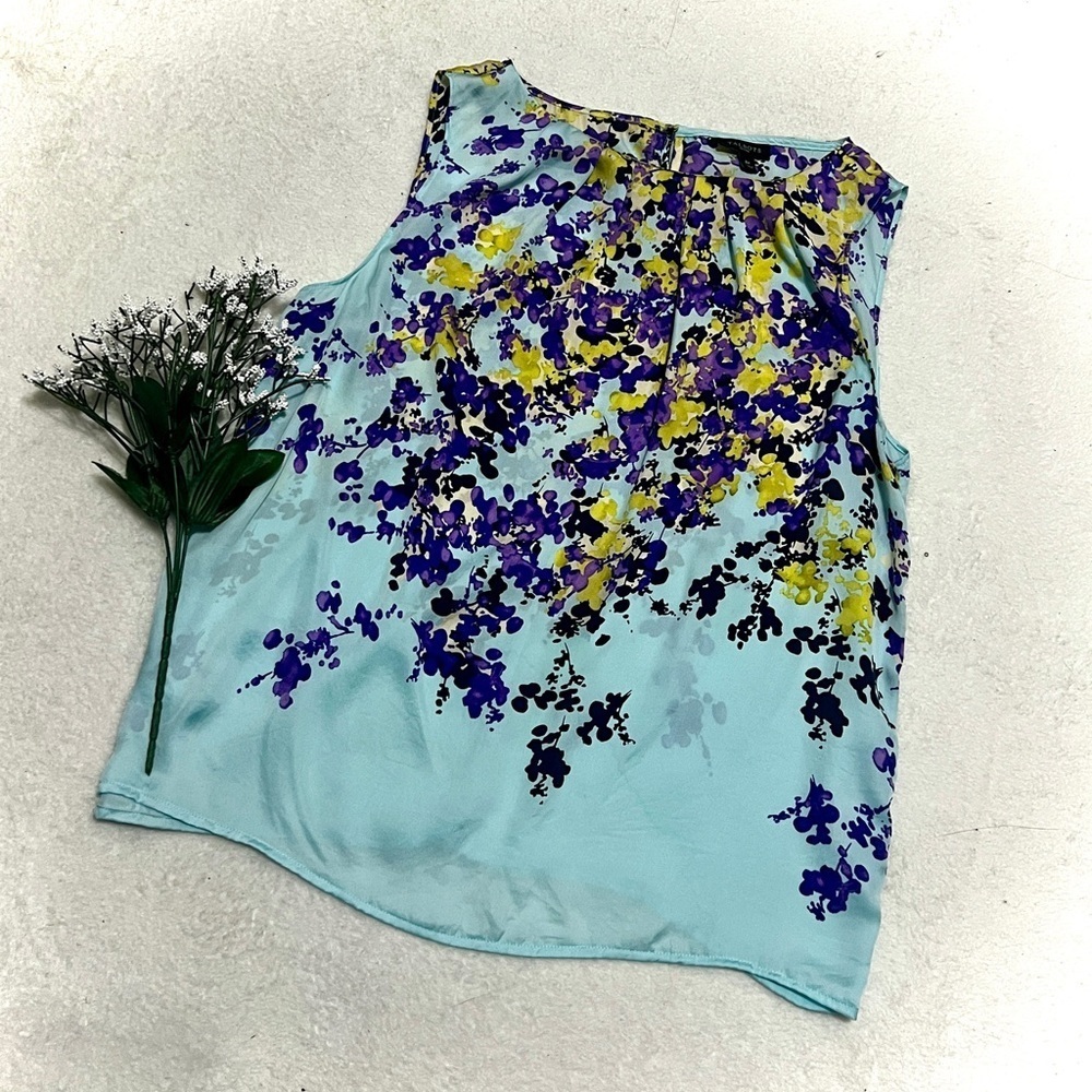 Talbots 100% Silk Aqua Floral Tank Top - Size 8P